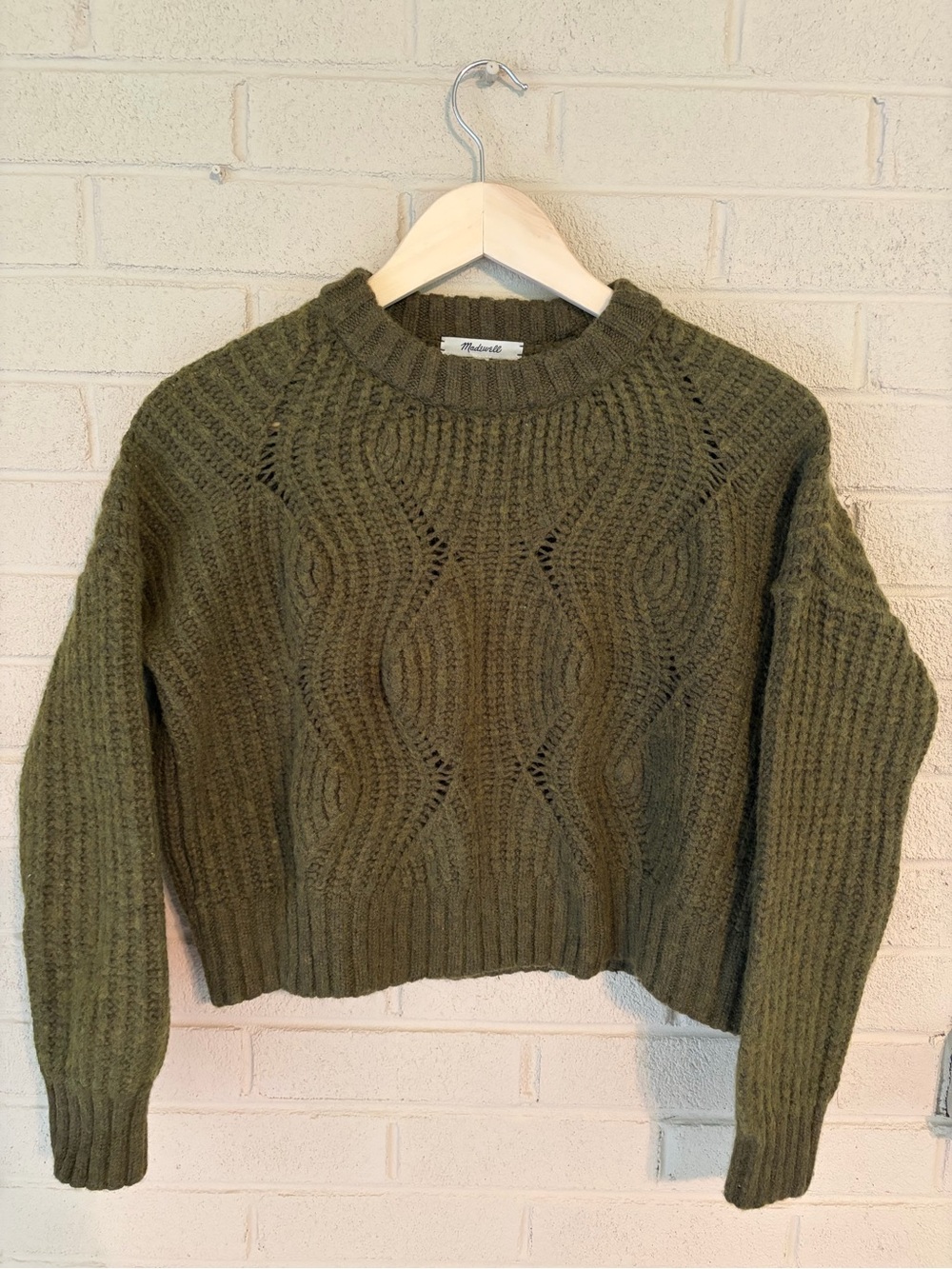 Madewell Olive Cable Knit Crewneck Sweater
